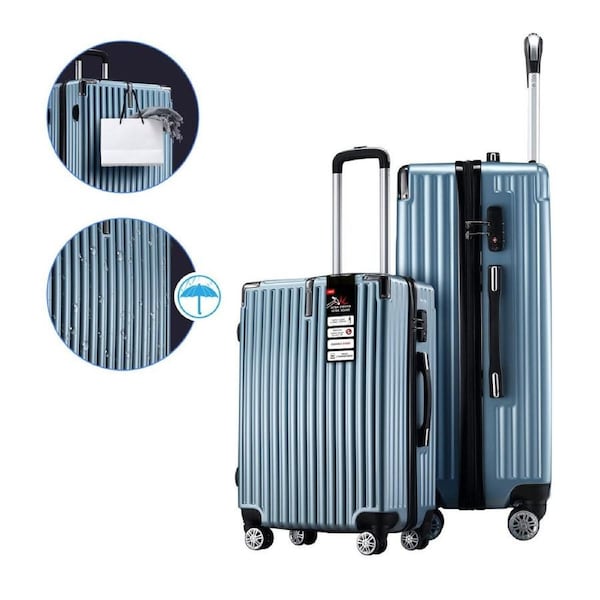 2 PCS Luggage Set Suitcases Carry On Spinner Traveller Bags Cabin Hard Shell Case Trolley Lightweight Travel Storage Rolling TSA Lock Ice Blue