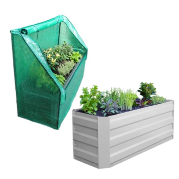 Slimline Raised Patio Planter Garden Bed With Greenhouse Cover 120x45x45cm White