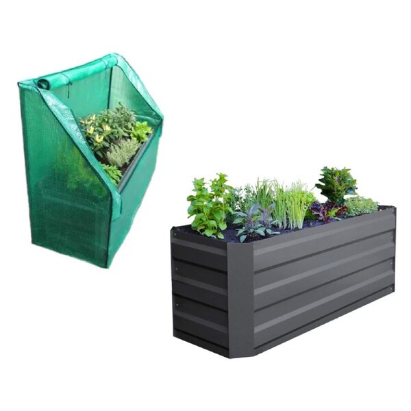 Slimline Raised Patio Planter Garden Bed With Greenhouse Cover 120x45x45cm Charc