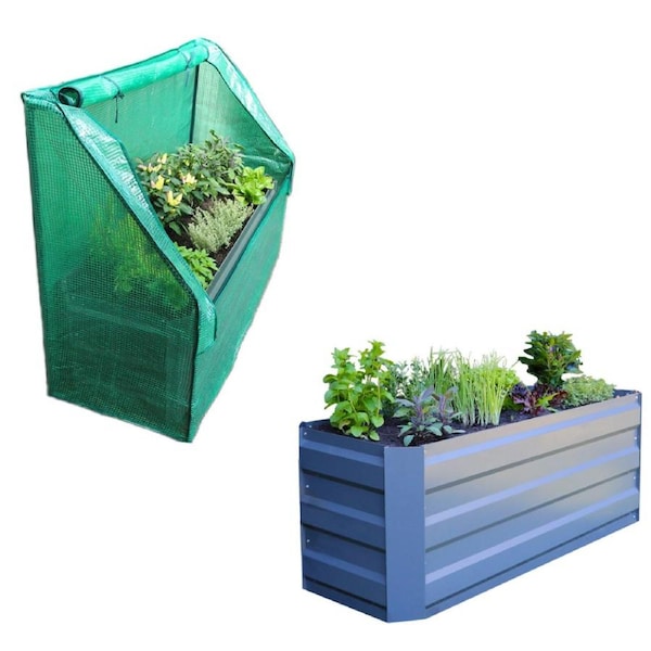 Slimline Raised Patio Planter Garden Bed With Greenhouse Cover 120x45x45cm Slate