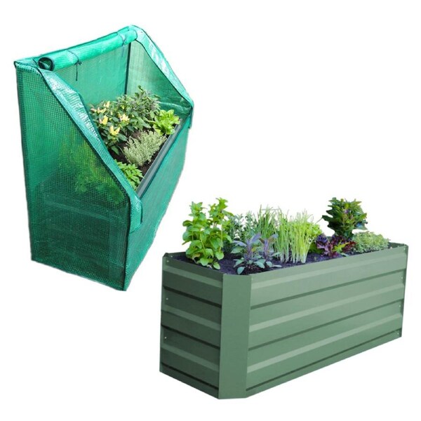 Slimline Raised Patio Planter Garden Bed With Greenhouse Cover 120x45x45cm Green