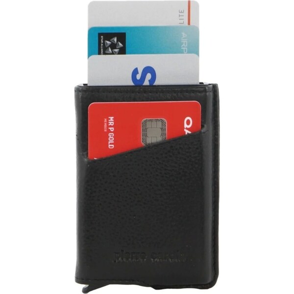 Pierre Cardin Leather Smart Slide Card Holder Tab Wallet RFID - Black