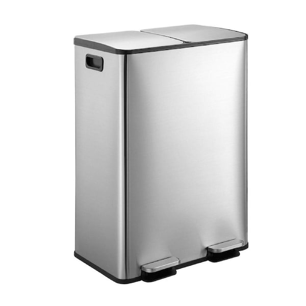 60L Rubbish Bin Dual Compartment Pedal Garbage Can Recycling Trash Waste Stainless Steel Trashcan Soft Closing Lid Kitchen