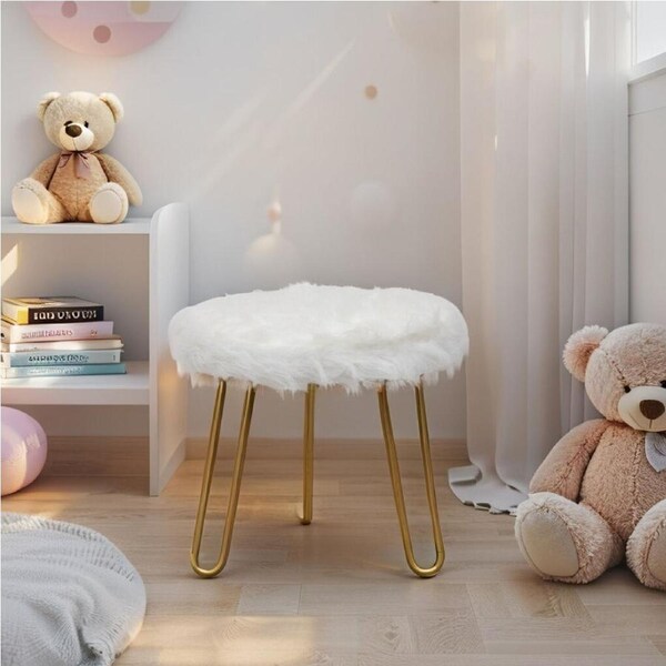 Willow & Silk 30x28cm 3-Legged Home Office Stool/Chair/Seat w/White Faux Fur