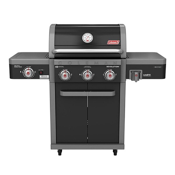 Coleman Freestanding Revolution 3 Burner Outdoor PropaneGas BBQ w/Side Stove BLK