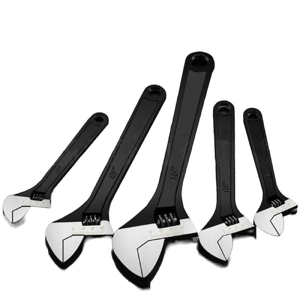 Adjustable Wrench Set Spanner Wide Open Jaw Black Coating Finish - 4pcs