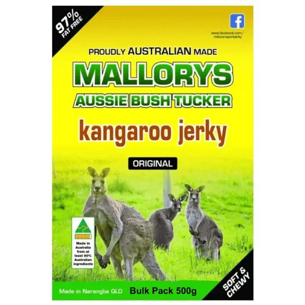 Mallorys Jerky Original Kangaroo 500g Bulk Wild Aussie Protein (for Human Consumption)