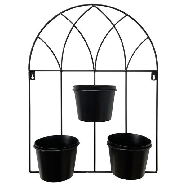 Willow & Silk Black 52cm Arch 3-Pot Metal Wall Planter