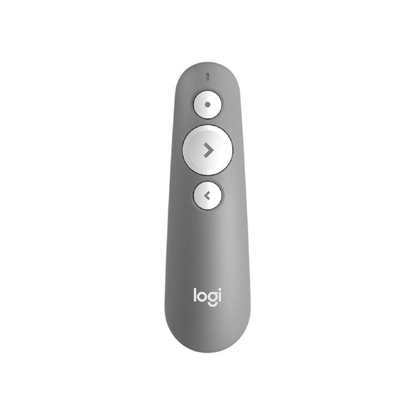 Logitech R500S Laser Presentation Remote with Dual Connectivity Bluetooth or USB 20m Range Red Laser Pointer for PowerPoint Keynote Mid Grey