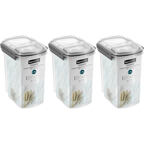 3x Boxsweden Crystal 3.9L/19cm Pantry Dispensing Container Storage w/ Lid Clear