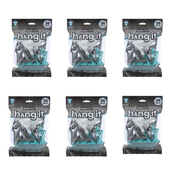 6x 36PK Boxsweden Hangit Tough Clothes Pegs Laundry Clips Hanging Undergarment