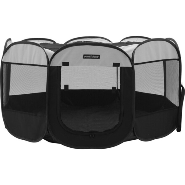 Paws & Claws Foldaway 136cm Dog Playpen Indoor/Outdoor Exercise Pen Large Black
