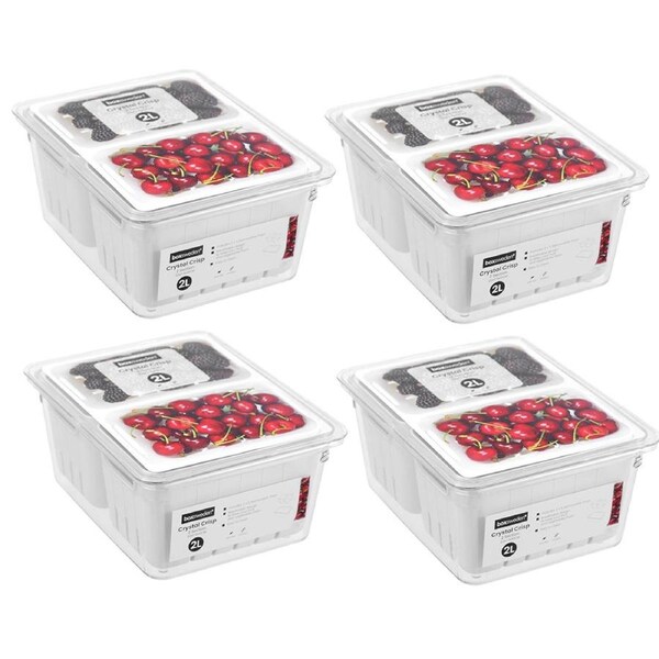 4x Boxsweden Crystal 22cm Crisp Bin 2-Section Food Storage Fridge Organiser WHT