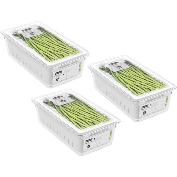 3x Boxsweden Crystal 32cm Crisp Bin Storage Food Fridge Organiser Container WHT