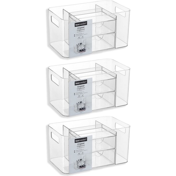 3x Boxsweden Crystal 24.5x14.5cm Desktop Home Organiser Storage Container Clear