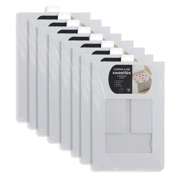 8x 3PK Lemon & Lime Sweeties 25x10cm Cake Box Storage Container w/ Clear Lid WHT