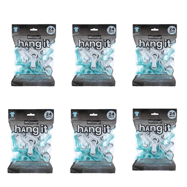 6x 24PK Boxsweden Hangit Premium Grip Clothes Laundry Undergarment Pegs Clips