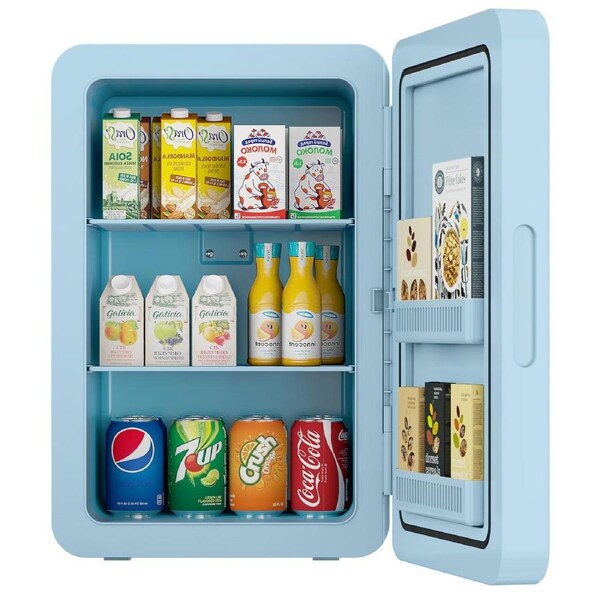 ADVWIN Mini Fridge 22 Liter Compact Car Refrigerator, 220V AC/ 12V DC Personal Fridge Cooler, Blue