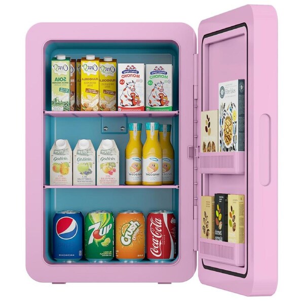 ADVWIN Mini Fridge 22 Liter Compact Car Refrigerator, 220V AC/ 12V DC Personal Fridge Cooler, Pink