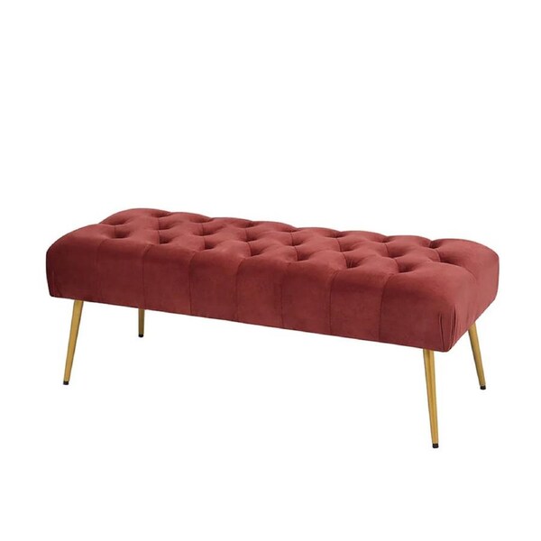 J.Elliot Home Roxanne 122x44cm Velvet Bench Seat Decor Rectangle Red Wine & Gold