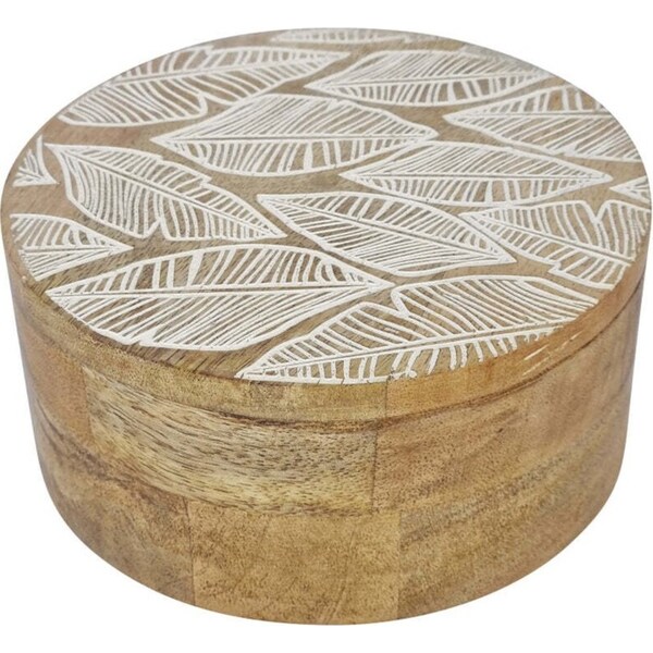 J.Elliot Home Maya 15x7cm Round Mango Wood Trinket Box Storage Decor Natural