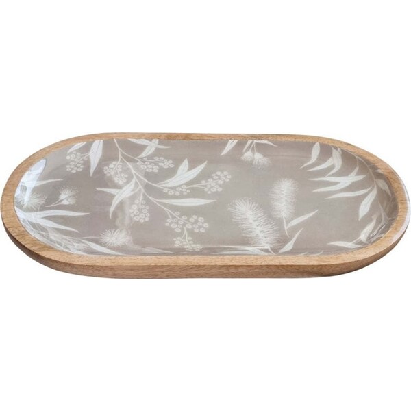 J.Elliot Home Bindi 36x20cm Oval Serving Tray Plate Mango Wood/Enamel Grey Beige