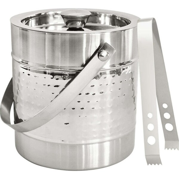 J.Elliot Home Alfie 15cm Ice Bucket w/ Tongs Stainless Steel Hammered Chrome