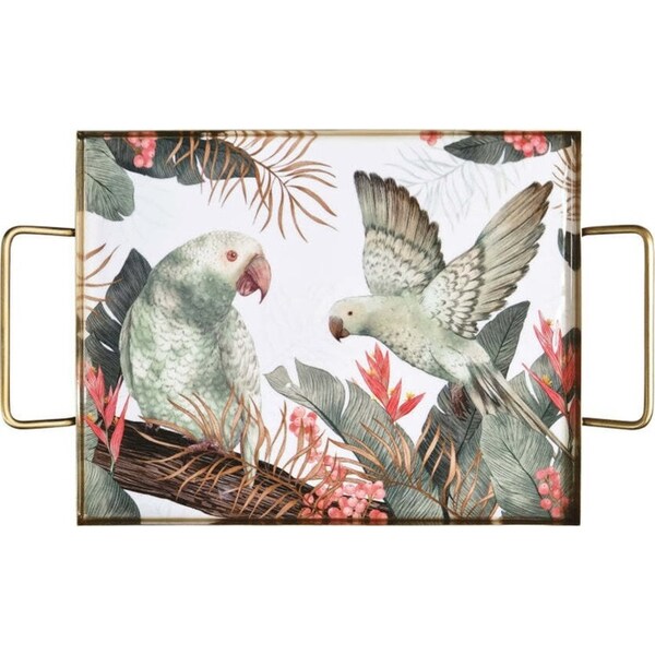J.Elliot Home Tropical 33x26cm Rectangle Enamel Tray w/ Metal Handle Medium Gold