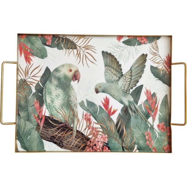 J.Elliot Home Tropical 46x35cm Rectangle Enamel Tray w/ Metal Handle Large Gold
