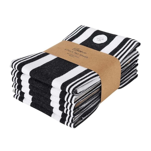 6PK J.Elliot Home Eleanor 50x70cm Cotton Kitchen Tea Towel Rectangle Cloth Black