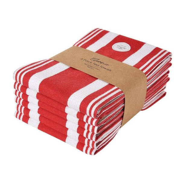 6PK J.Elliot Home Eleanor 50x70cm Cotton Kitchen Tea Towel Rectangle Cloth Red