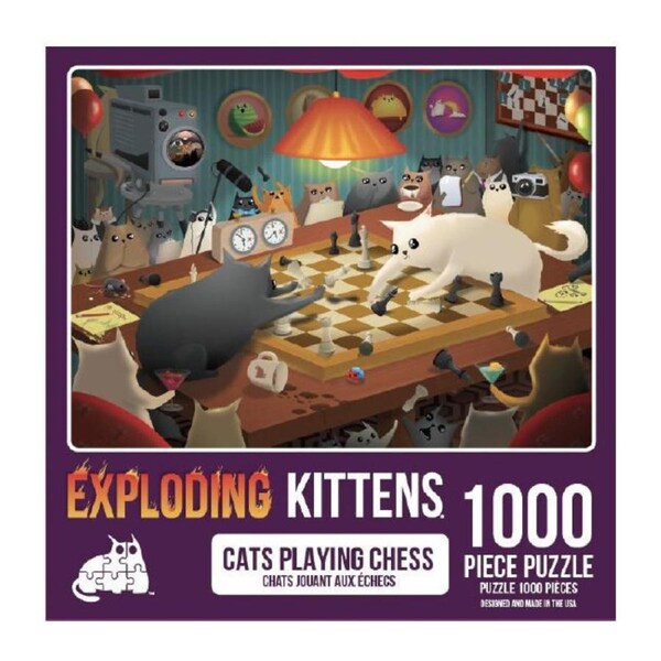 1000pc Exploding Kittens Puzzle Cats Playing Chess Kids/Children Fun Game Toy