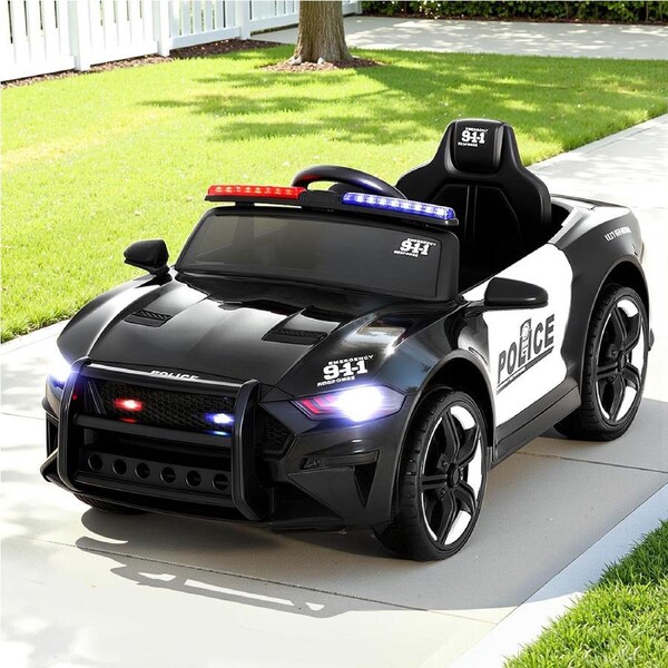 Kids Ride On Cars 12V 112cm Electric Patrol Police Car Rigo Toys Remote Black