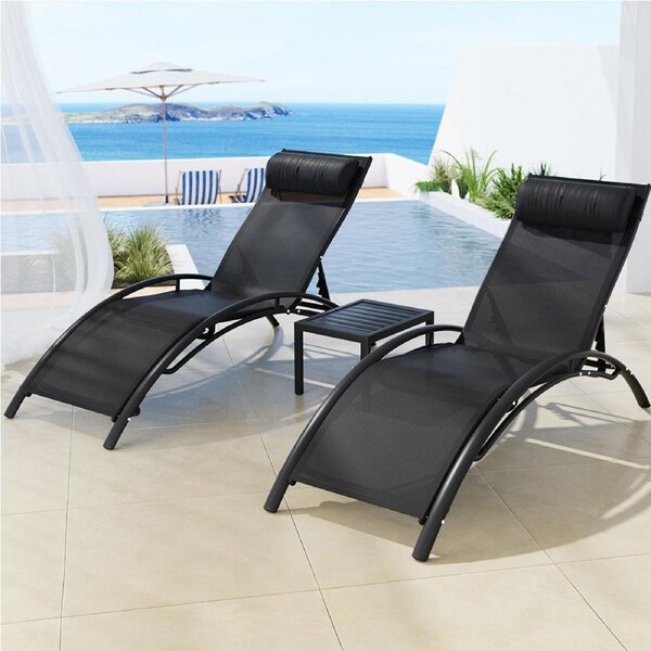 3PC Gardeon Sun Lounger Chaise Lounge Chair Table Patio Outdoor Setting Furniture