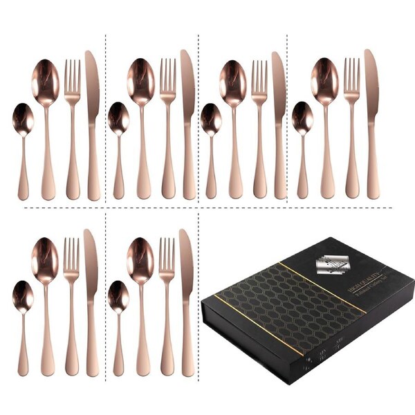 ACA 24PCs Stainless Steel Cutlery Set Dining Tableware Knife Fork Spoon ROSE GOLD Halloween Christmas Gift