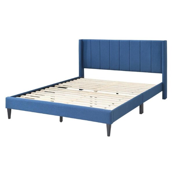 Samson King Bed Winged Headboard Fabric Upholstered - Blue