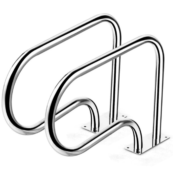 Costway 2x Swimming Pool Hand Rail Stainless Steel Ladder Handrail Stair Rail w/Base Plate