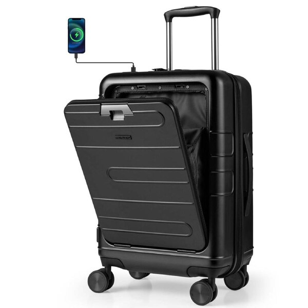 Costway 40L Lightweight Luggage Trolley Travel Suitcase Height Adjustable w/TSA Locker&USB Port Black