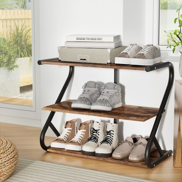 3 Tiers Artiss Shoe Rack Cabinet Shoe Storage Stand Black