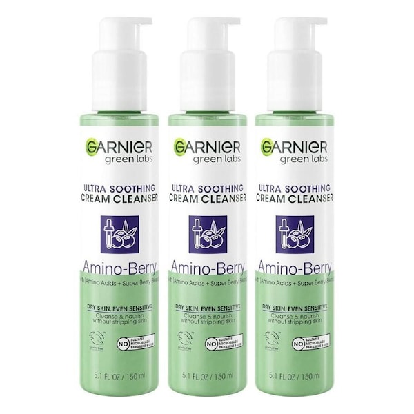 3x Garnier Green Labs Ultra Soothing Cream Cleanser Amino Berry 150ml
