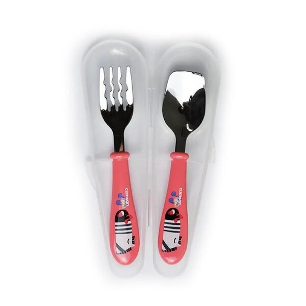 Cuitisan Infant Kid Smart Spoon Fork Set w/Case Pink