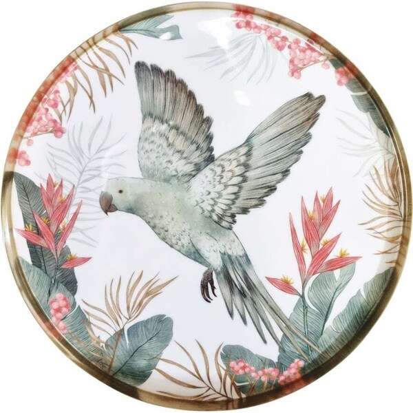 J.Elliot Home Tropical 35x2.5cm Round Serving Tray Metal & Enamel Large Gold