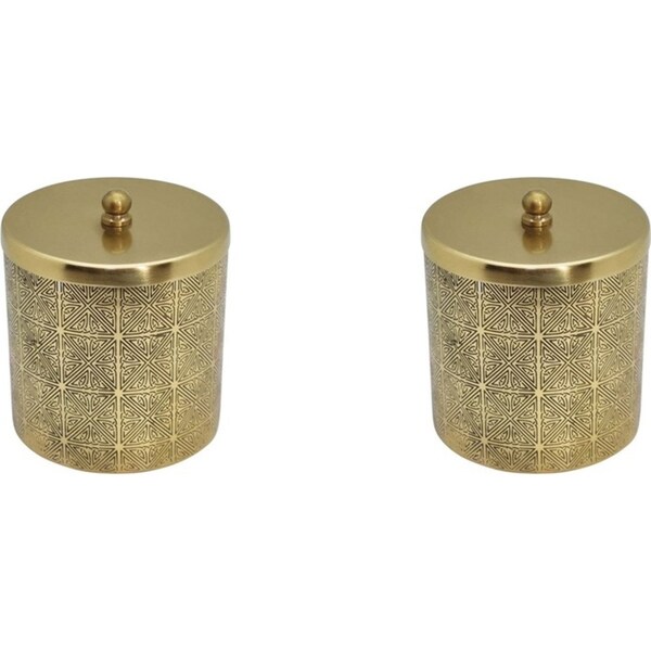 2x J.Elliot Home Carmella 12cm Metal Decorative Jar Canister Decor w/ Lid Gold