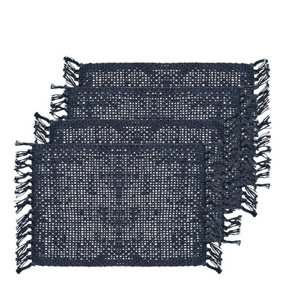 4PK J.Elliot Home Rowan 33x48cm Jute Placemat Table Protector Rectangle Navy
