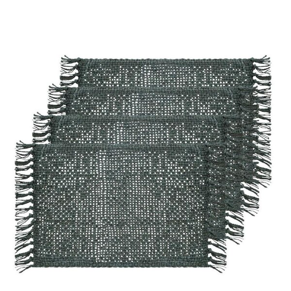 4PK J.Elliot Home Rowan 33x48cm Jute Placemat Table Mat Rectangle Evergreen
