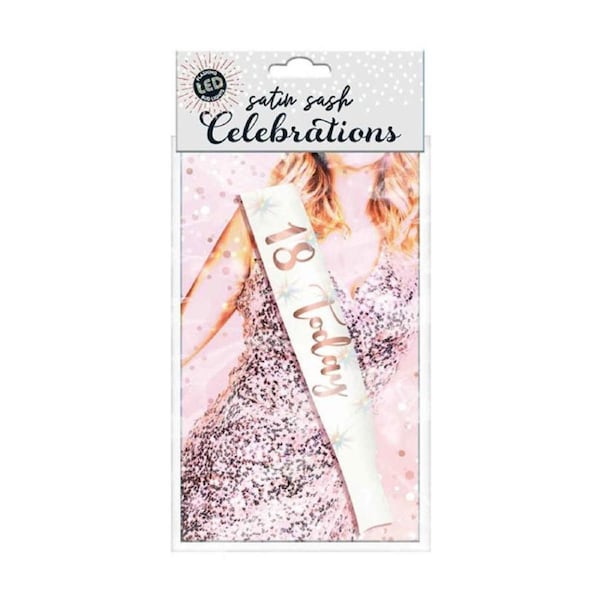 18th Birthday Flashing Cream Sash With Rose Gold Lettering Girls Costume