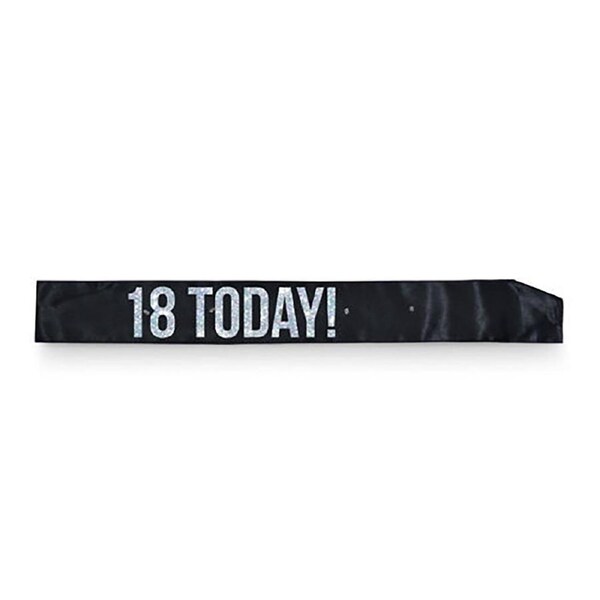 Black 18th Flashing Sash Black With Silver Foil Lettering Girls Birthday Costume