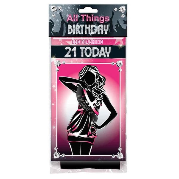 21 Today Diamante Flash Sash Black Party Celebration Girls Birthday Costume