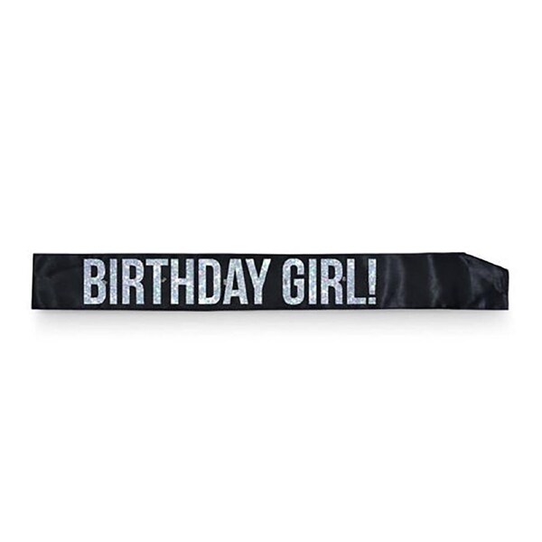 Black Bday Girl Flashing Sash Black With Silver Foil Lettering Girls Costume
