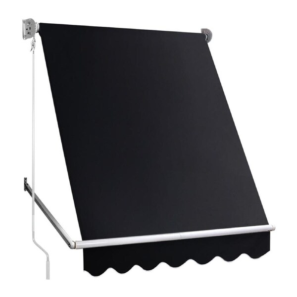 Retractable Fixed Pivot Arm Window Awning Patio Garden Blinds 2.4m x 2.1m Black